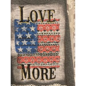 Red Camel Girls Tank Top Love More American Flag Fringe Hem‎ Gray Size S